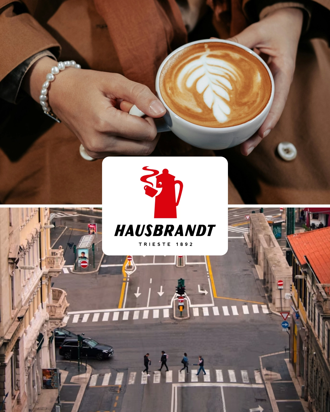 šalica kave, Trst in logotip Hausbrandt